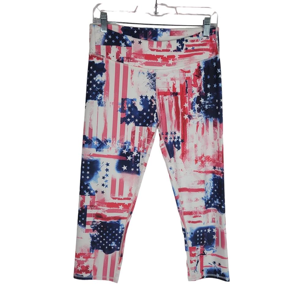 Fabletics Red White Blue Starts Capri Women's Athletic Hiking Leggings M